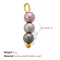 Multicolor imitation pearl pendant for DIY jewelry featuring three stacked pearls - Vertical Triple Bead - Pink Grey Dark Grey (PJ2349CRG)
