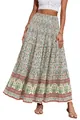 Detail view of a bohemian floral maxi skirt with high elastic waist and ethnic prints. - Beige Multi Floral Style (19)