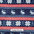 Zachte kerst rendier en sneeuwvlok patroon op marineblauw en rood flanellen fleece stof. - Sterrenlicht Rendier