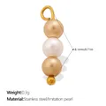 Mixed color imitation pearl pendant DIY charm with stainless steel loop - Vertical Triple Bead - Two-tone Light Gold White (PJ2353CRG)