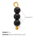 Black imitation pearl pendant with gold stainless steel loop for DIY jewelry - Vertical Triple Bead - Solid Black (PJ2356BKG)