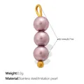 Pinkish-purple imitation pearl pendant with stainless steel gold loop for DIY jewelry - Vertical Triple Bead - Purple Pink (PJ2356PEG)