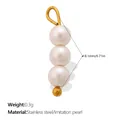 Elegant three-bead imitation pearl pendant charm with gold stainless steel loop, 18.1mm - Vertical Triple Bead - Solid White (PJ2356WEG)