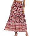 Bohemian floral printed high waist maxi skirt featuring a vibrant red paisley design - Red Bohemian Style (13)