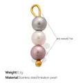 Triple mixed color imitation pearl pendant with stainless steel loop for DIY crafts - Vertical Triple Bead Gradient - Grey Beige Purple (PJ2358CRG)