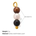 Minimalist tri-color imitation pearl pendant with a durable stainless steel gold finish - Vertical Triple Bead - Brown White Black (PJ2365CRG)