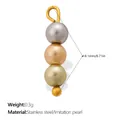 Mixed color imitation pearl pendant with stainless steel loop for DIY jewelry - Vertical Triple Bead Gradient - Grey Pink Gold (PJ2366CRG)