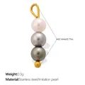 Elegant 18.1mm stainless steel multi-color imitation pearl pendant for DIY jewelry making - Vertical Triple Bead Gradient - Pink Grey Dark Grey (PJ2370CRG)