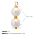 Double imitation pearl pendant charm with gold stainless steel beads 25mm length - Vertical Double Bead - Cream White (PJ2372WEG)