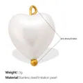 White heart imitation pearl pendant with gold stainless steel loop and measurements - Heart Pearl - Cream White (PJ2380WEG)