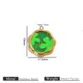 Ciondolo fiore di camelia in smalto verde in acciaio inossidabile dorato con misure - 19mm x 17,5mm / Ciondolo Camelia Oro Verde