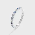 Detail view of an S925 sterling silver evil eye ring with sparkling cubic zirconia. - Silver / Size 6