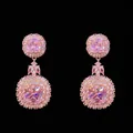 Pendientes de oro rosa con circón rosa cuadrado y halo de cristal de lujo - Rosa