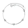 Elegant S925 sterling silver box chain bracelet with five polished heart charms - 925 Silver / White Gold