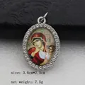 Oval pave religious pendant showing Virgin Mary icon with size and weight details - Silver Gorgeous Micro Pave Religious Style (DZJFT001) / Silver Red Variant 6