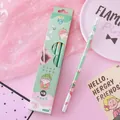 Set of 10 cute cartoon HB wooden pencils in a light green gift box for students - Watermelon Hat Girl - Round Barrel (西瓜帽女孩（圆形笔杆）)
