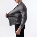 Grey high elastic seamless long-sleeve business shirt for men with high stretch - XS / Tops / Gray