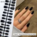 Professional glossy black short almond press-on nails set with 30 pieces of nail tips - Black (DXR08#)