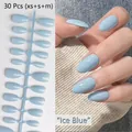 Handmade ice blue almond press-on nails showing 30 pieces set and real wearing effect - Ice Blue (DXR04#)