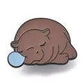 Broche pin's en émail animal de dessin animé marron dormant mignon - Style Hippopotame Dormant (JEWB-E041-09EB-06)
