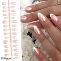 Elegant pearlescent almond press-on nails with white French tips set of 30 pieces - Hailey French (HF01#)