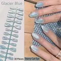 Detailed close-up view of ice blue starry cat-eye press-on nails set with 30 pieces - Glacier Blue Cat Eye (MY08#)