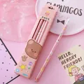 Cute pink HB wooden pencil set with cartoon bear pattern and eraser for students - Bear Paw Bear - Round Orange (熊掌小熊（圆形橙色）)