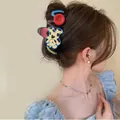 Grande molletta per capelli alla moda con motivi colorati di orso e bottone per donne - Fermaglio a Pinza Grande Motivo Cane Macchiato