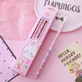 Cute pink HB wooden pencils in a boxed set featuring adorable cartoon rabbit patterns - Carrot Bunny - Round Pink