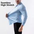 Camicia da uomo azzurra a maniche lunghe ad alta elasticità, slim fit stile professionale - Maglia A Maniche Lunghe Azzurra / XS