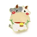 Adorable cartoon cow enamel pin badge with drip oil finish in white and grey colors - Cow Eating Grass Style (JEWB-Q002-08KCG-B)