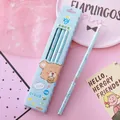 Cute light blue boxed wooden pencils featuring cartoon bear and cloud patterns for students - Milk Tea Bear - Round Blue