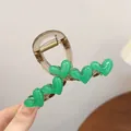 Large shark hair claw clip featuring vibrant green heart designs on a clear frame. - Lake Green Heart Decor Small Claw Clip