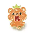 Cute orange cartoon tiger enamel brooch pin with green crown and red bow tie - Crown Tiger Style (JEWB-Q002-08KCG-C)