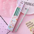 Cute mint green HB wooden pencils with cartoon bunny prints, 10 pieces in boxed set - Bubble-Blowing Bear - Round Purple