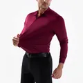 Camicia da uomo bordeaux premium elasticizzata a maniche lunghe con vestibilità slim - Borgogna A Maniche Lunghe / XS
