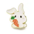 Adorable cartoon rabbit enamel pin holding a carrot, creative gold alloy brooch accessory. - Bunny Carrot Style (JEWB-Q002-08KCG-D)