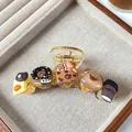 Large hair claw clip decorated with cute coffee and bear resin charms, size 9.7cm - Transparent Bear Donut Hair Claw