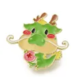 Detailed cute green cartoon dragon alloy enamel pin badge holding a pink star ball - Dragon Pearl Style (JEWB-Q002-08KCG-E)