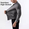 Premium high elasticity men's slim fit grey long sleeve business dress shirt SKU - XS / Tops / Gray