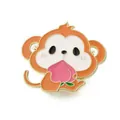 Cute cartoon monkey enamel pin holding a pink peach variant, creative animal brooch - Monkey Peach Style (JEWB-Q002-08KCG-I)