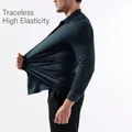 Premium men's high stretch long sleeve business shirt in dark green seamless fabric. - XS / Tops / Aqua