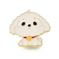 Cute white cartoon poodle enamel brooch pin with red collar and gold bell details - Dog Bell Style (JEWB-Q002-08KCG-K)