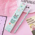 Cute light blue cartoon space-themed wooden HB pencils set for students writing - Green Bear - Triangular Barrel