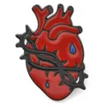 Creative red anatomical heart enamel pin featuring black thorns and blue teardrops - Thorns Heart Style (JEWB-Q010-05EB-01)