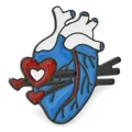 Creative cartoon anatomical heart enamel pin featuring blue drip oil and red hearts - Anatomical Blue Heart Style (JEWB-Q010-05EB-02)