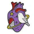 Artistic purple anatomical heart enamel pin featuring a white bird and yellow star - Artistic Heart Style (JEWB-Q010-05EB-03)