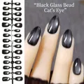 Elegant black glass bead cat eye effect almond shape press-on nails for natural look - Black Glass Bead Cat Eye (MY11)