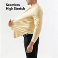 Seamless high elasticity men's long sleeve business shirt in a light yellow finish - XS / Tops / Cream Long Sleeve