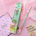 10-piece set of HB wooden pencils featuring cute cartoon girl and watermelon designs - Girl with Large Watermelon Hat - Triangular Barrel